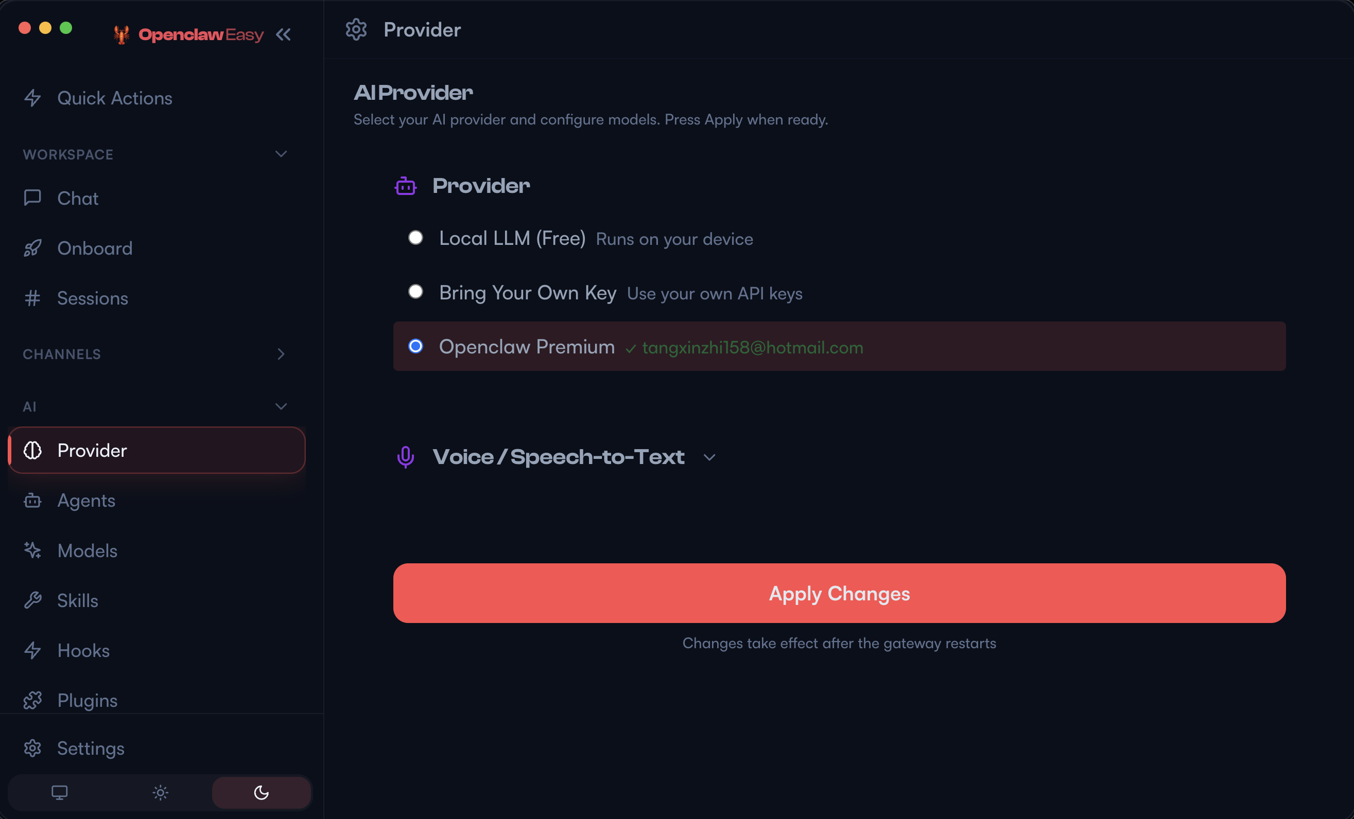 OpenClaw Desktop App AI provider settings