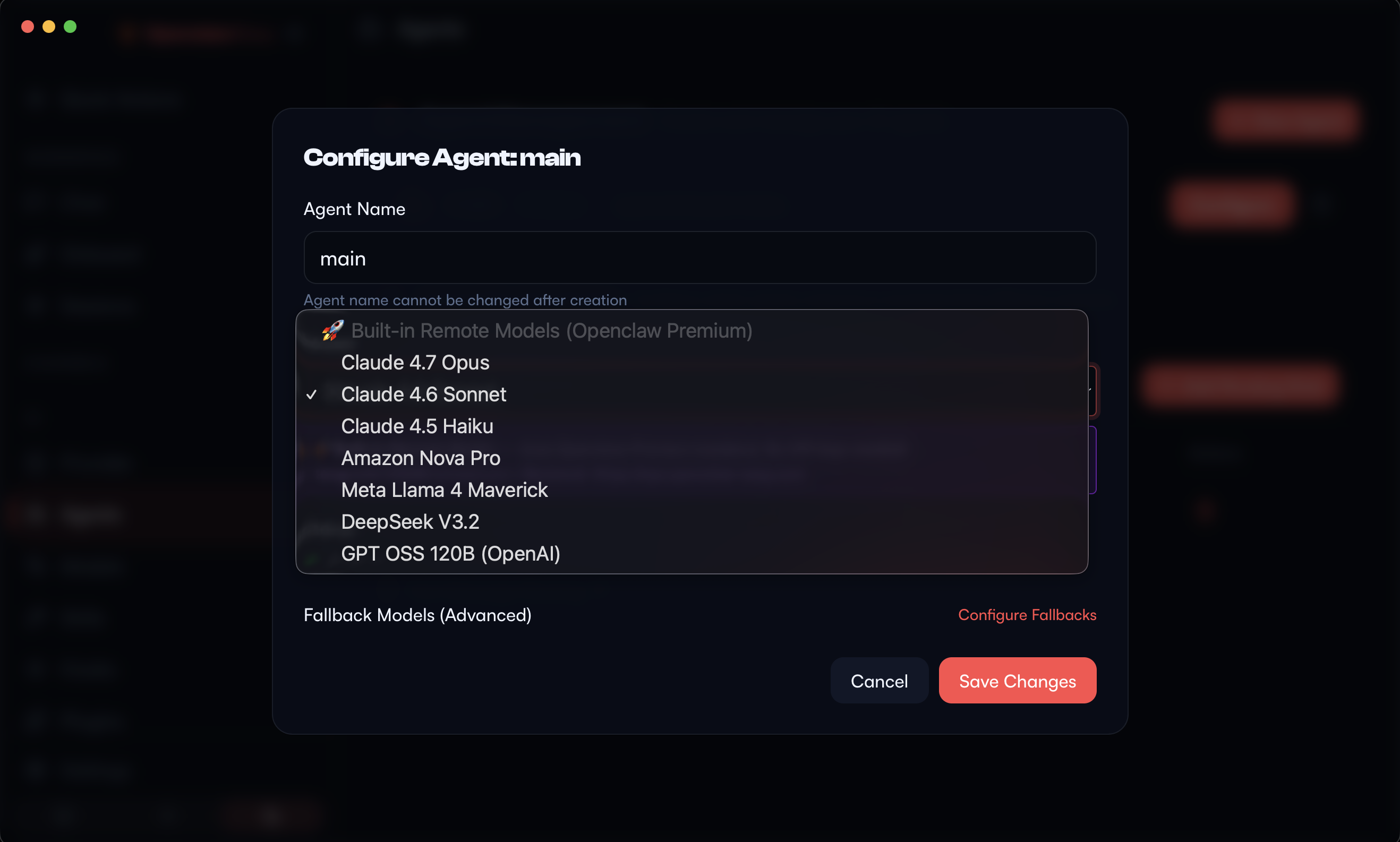 OpenClaw Desktop App agent configuration — choose AI models