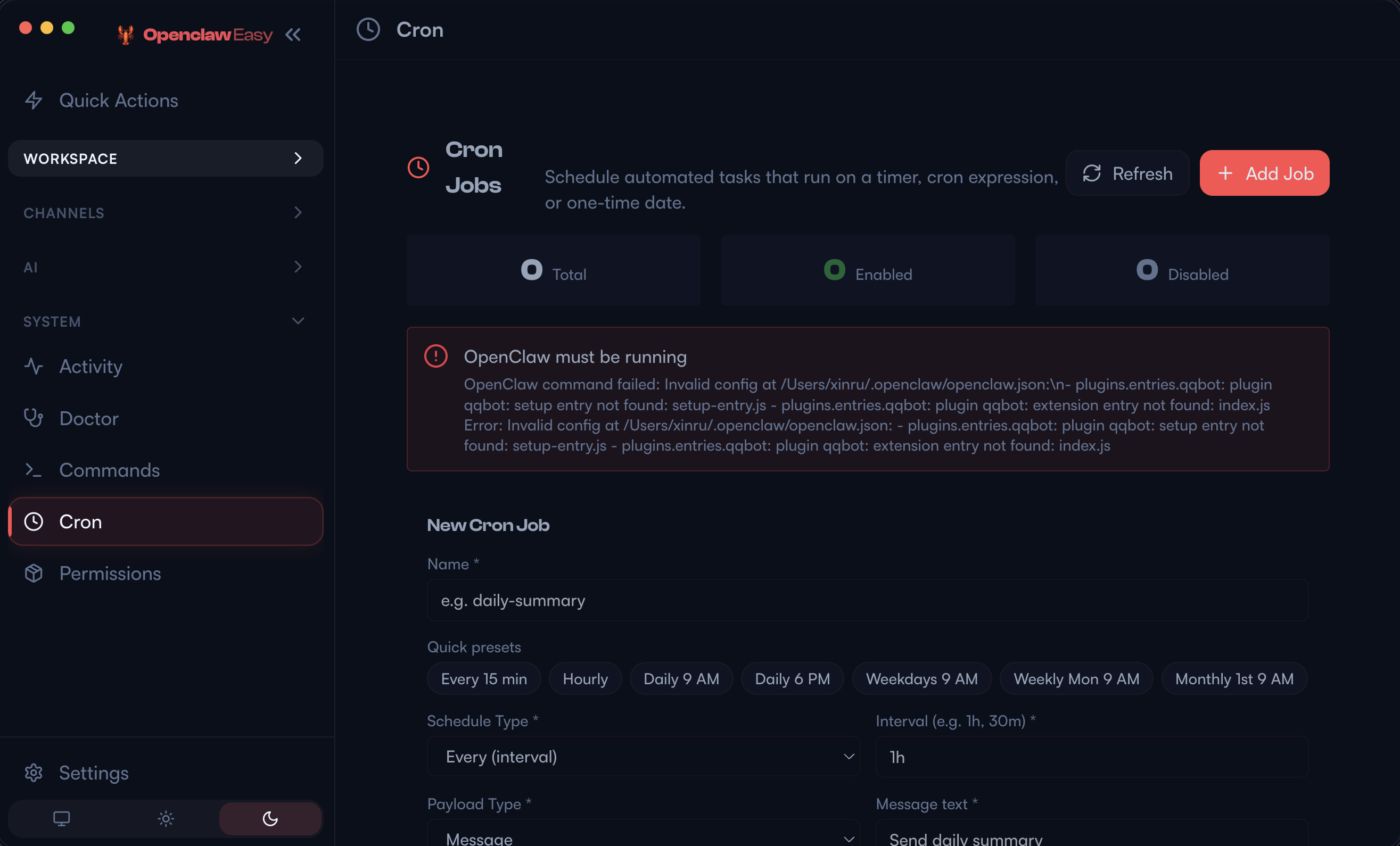 OpenClaw Desktop App cron jobs — schedule automated AI tasks